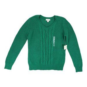 NWT St Johns Bay Sweater Womens Medium Green Cable‎ Knit Crew Long Sleeve